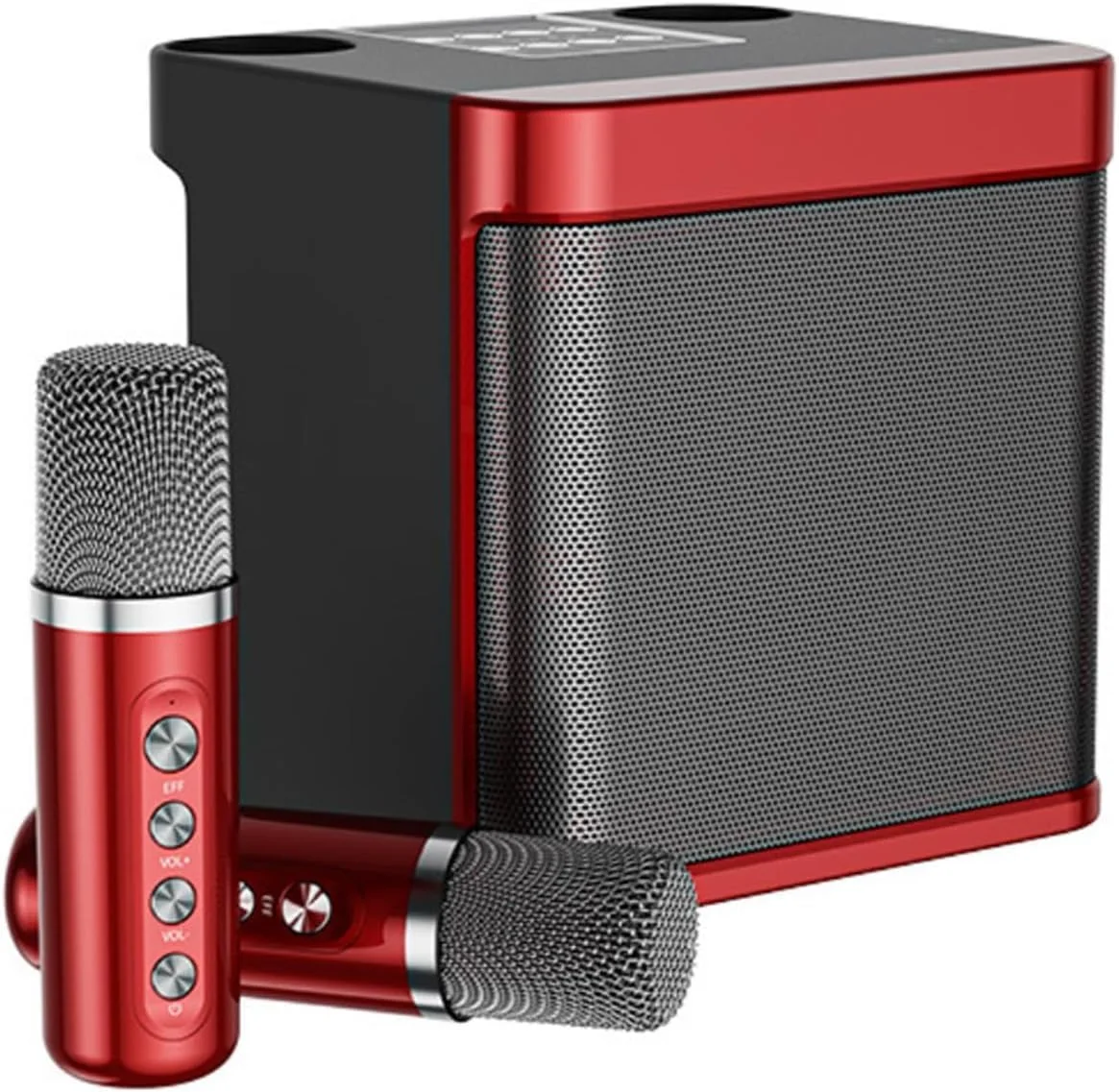 اسپیکر بلوتوث قابل حمل با میکروفون – 5.0، شارژ USB، اسپیکر بی‌سیم صدای فراگیر برای آواز خواندن و تلویزیون هوشمند (قرمز)