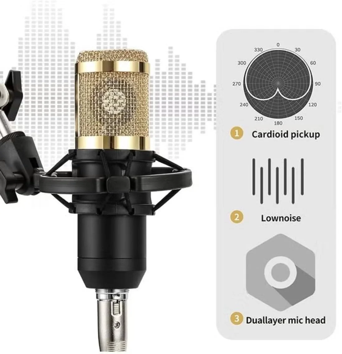 ست میکروفون استودیویی ضبط و پخش – کیت میکروفون مشکی حرفه ای با لرزه گیر، پاپ فیلتر و پایه قابل تنظیم برای پادکست، استریم و صداگذاری