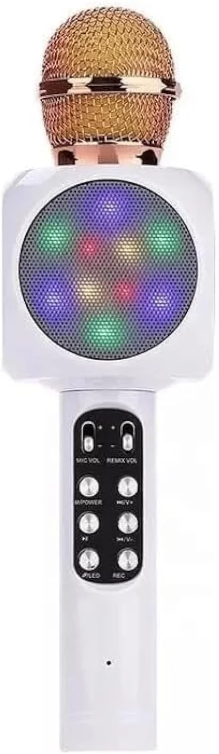 میکروفون کارائوکه بلوتوثی بی سیم 4 در 1 ELTERAZONE، دستگاه بلندگوی قابل حمل دستی، پخش کننده KTV خانگی با عملکرد ضبط، سازگار با دستگاه های Android و iOS (طلایی رز-سفید)