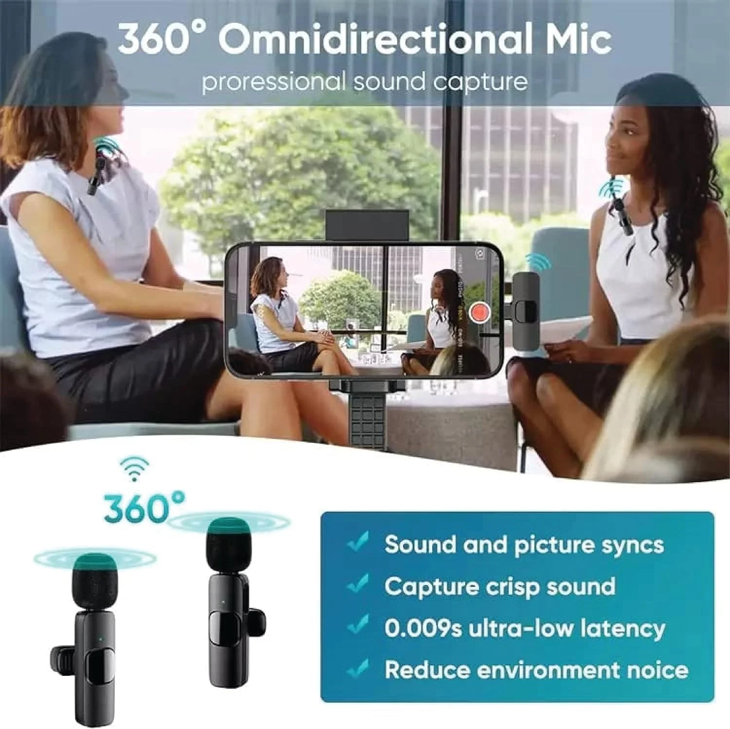 میکروفون یقه ای بی سیم ELTERAZONE 2 در 1 برای iPad، YouTube، Facebook Live Streaming، ضبط صدا Vlog، میکروفون مینی بی سیم با کاهش نویز و Plug-Play- Bluetooth Heavy