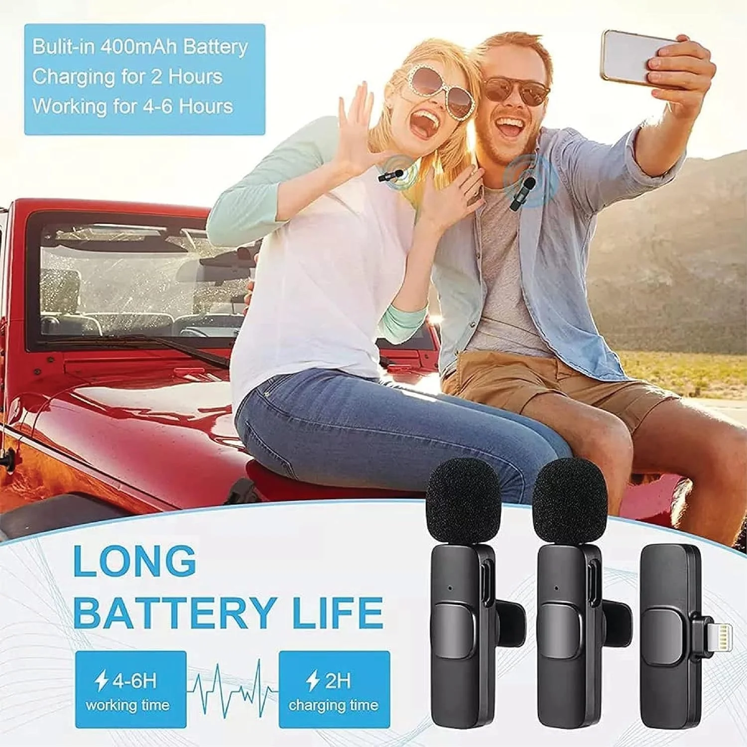 میکروفون یقه ای بی سیم ELTERAZONE 2 در 1 برای iPad، YouTube، Facebook Live Streaming، ضبط صدا Vlog، میکروفون مینی بی سیم با کاهش نویز و Plug-Play- Bluetooth Heavy