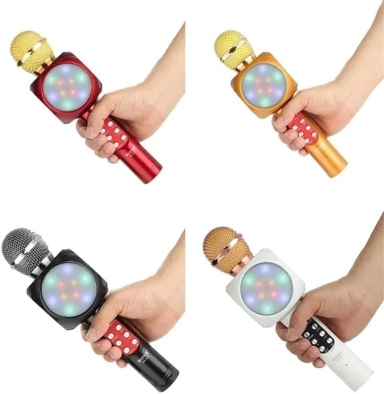 میکروفون کارائوکه بلوتوثی بی سیم 4 در 1 ELTERAZONE، دستگاه بلندگوی قابل حمل دستی، پخش کننده KTV خانگی با عملکرد ضبط، سازگار با دستگاه های Android و iOS (طلایی رز-سفید)