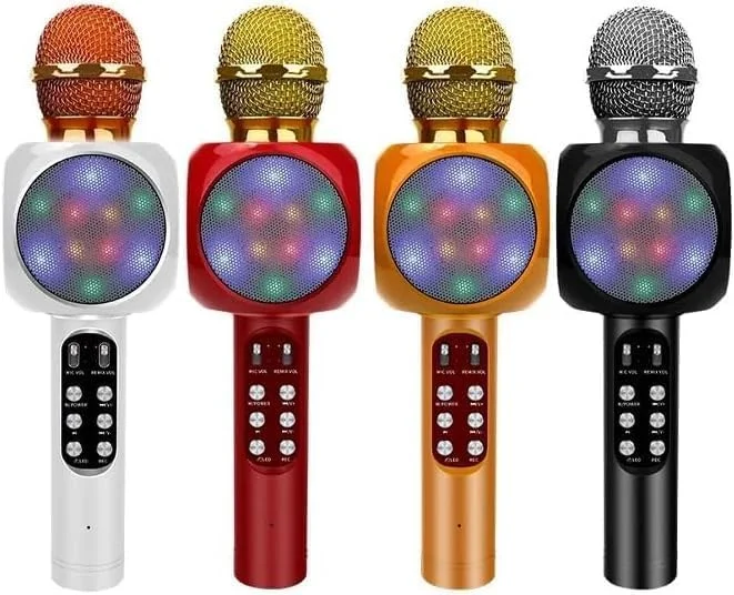 میکروفون کارائوکه بلوتوثی بی سیم 4 در 1 ELTERAZONE، دستگاه بلندگوی قابل حمل دستی، پخش کننده KTV خانگی با عملکرد ضبط، سازگار با دستگاه های Android و iOS (طلایی رز-سفید)