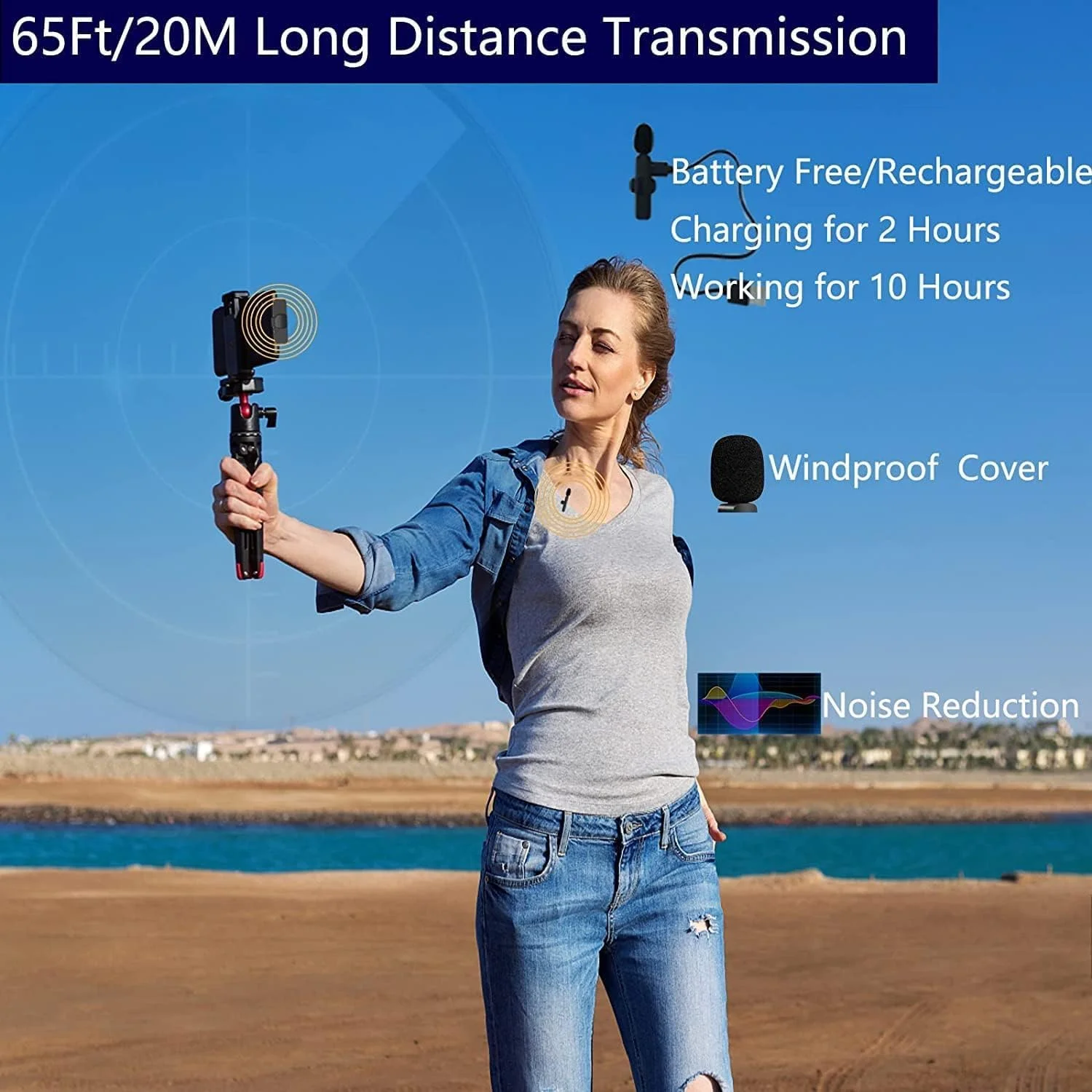 میکروفون یقه ای بی سیم حرفه ای ELTERAZONE برای گوشی های اندروید - میکروفون ضبط کندانسور همه جهته بی سیم برای مصاحبه، پادکست ویدیویی، ولاگ و یوتیوب