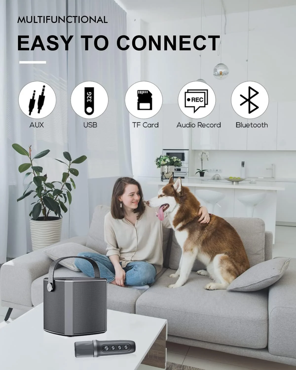 اسپیکر بلوتوث YS-102، اسپیکر کوچک خانوادگی مناسب کارائوکه، میکروفون حرفه ای برای آواز خواندن کودکان، دارای اتصال USB، TF، AUX، بلوتوث، قابل شارژ، تنظیم صدا، مشکی