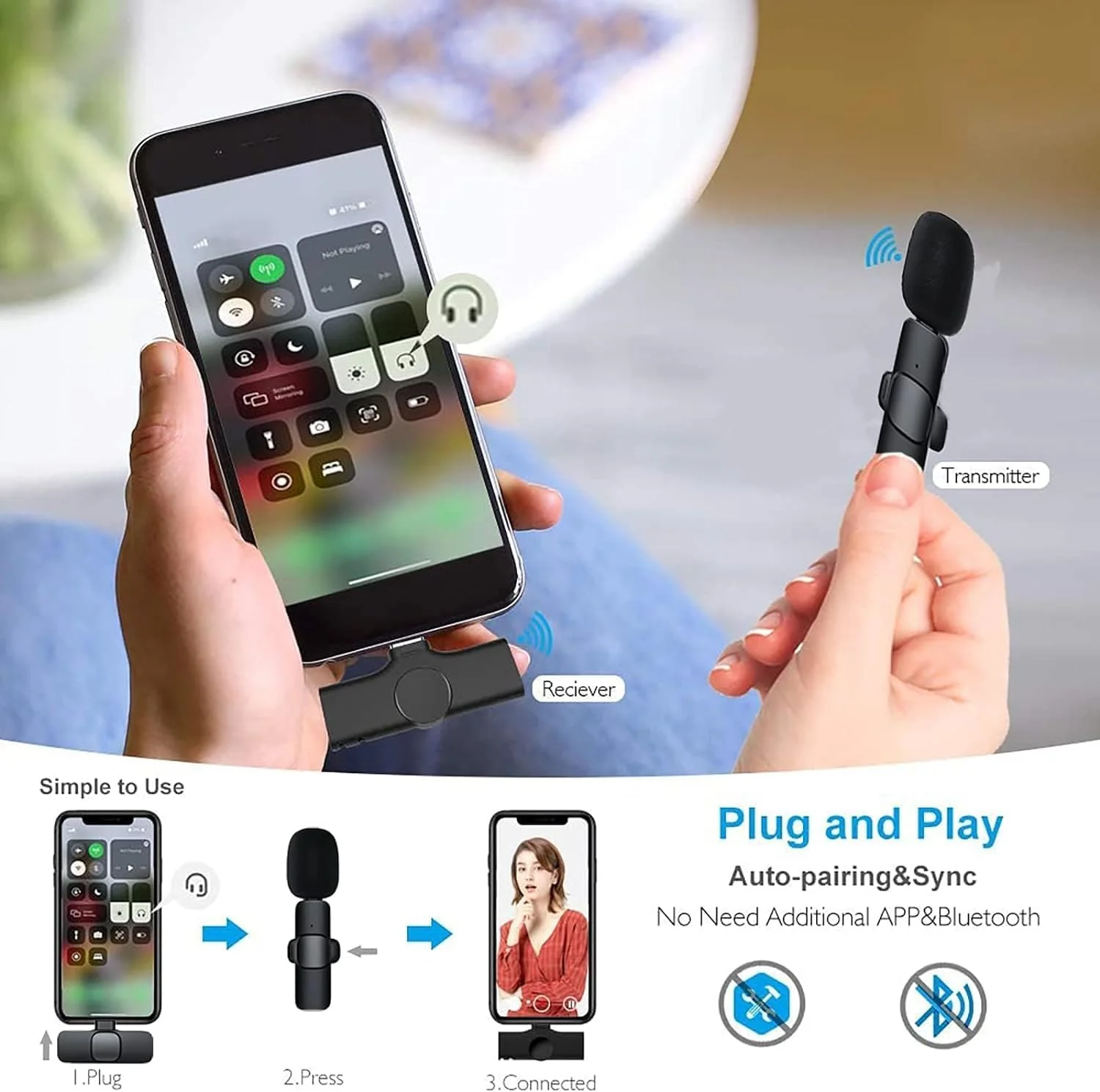 میکروفون یقه ای بی سیم ELTERAZONE برای آیفون، میکروفون کوچک ضبط صدا با قابلیت اتصال فوری، کاهش نویز و همگام سازی خودکار برای ضبط ویدیو، ولاگ، یوتیوب، تیک تاک، مصاحبه (میکروفون، مشکی)