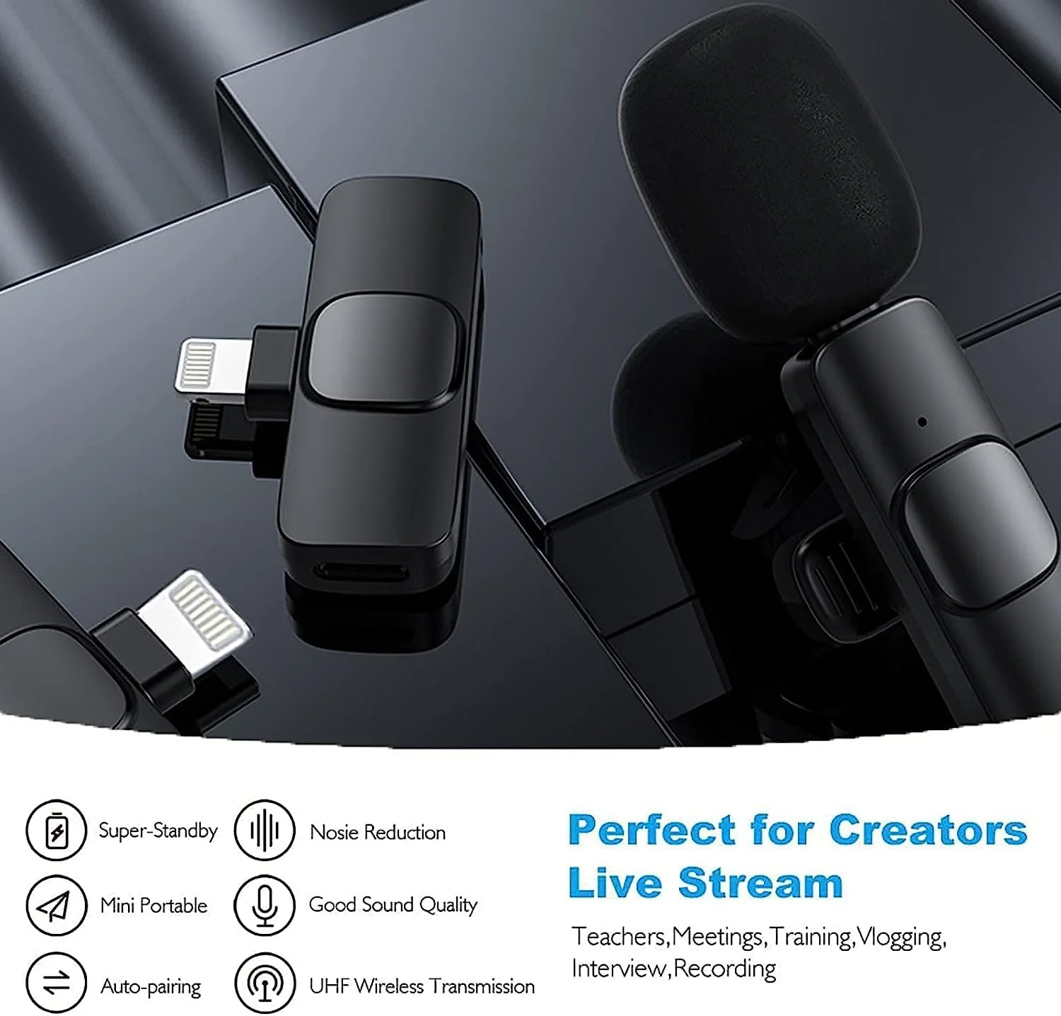 میکروفون یقه ای بی سیم ELTERAZONE برای آیفون آیپد مینی، میکروفون برای یوتیوب فیسبوک لایو استریم TikTok Vlog ضبط ویدیو زوم - کاهش نویز / بدون نیاز به برنامه و بلوتوث