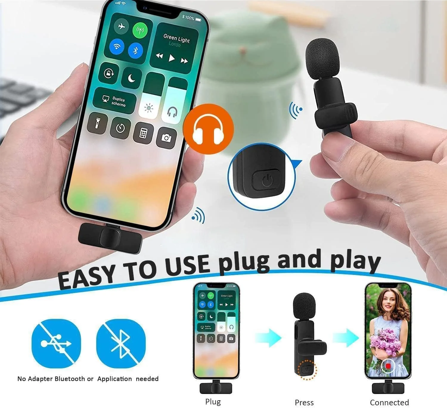 میکروفون یقه ای بی سیم حرفه ای ELTERAZONE: میکروفون بی سیم Plug and Play سازگار با آیفون و آیپد، میکروفون کلیپسی مناسب برای فیس بوک | یوتیوب | TikTok | پخش زنده