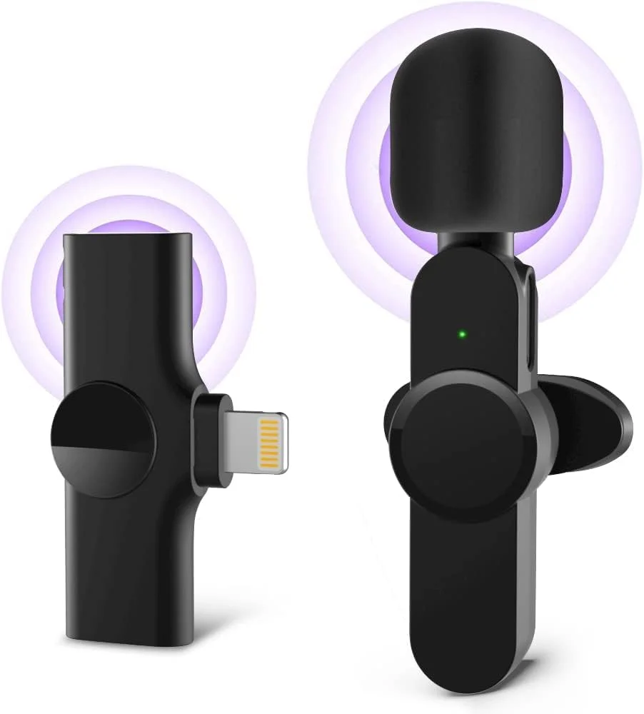 میکروفون یقه ای بی سیم ELTERAZONE برای ضبط صدا با آیفون و آیپد، پخش زنده در یوتیوب و فیسبوک، ولاگ، میکروفون بی سیم با همگام سازی خودکار با 2 گیره (بدون نیاز به برنامه/بلوتوث)، مدل DFG-324-CVD-254