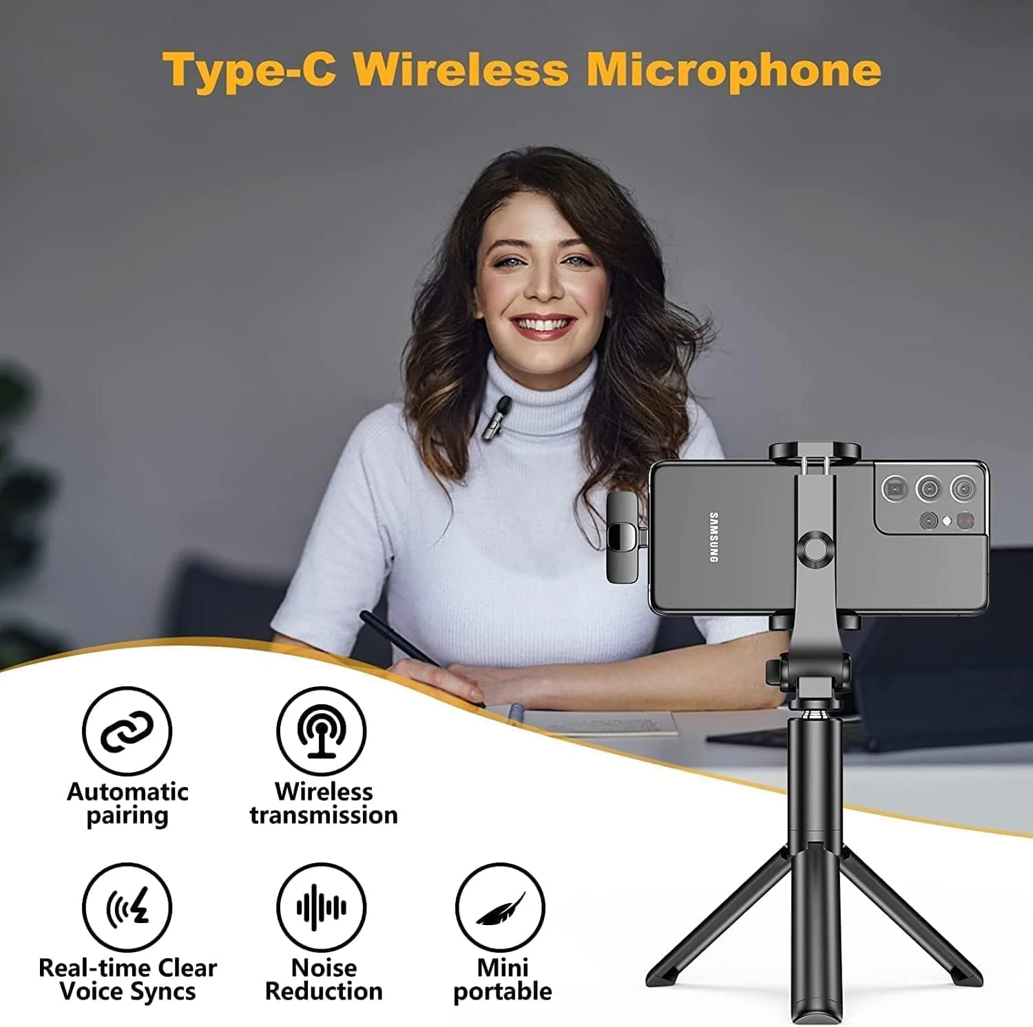 میکروفون بی سیم Type-C التر آزون، میکروفون گیره ای بی سیم، میکروفون ضبط ویدئو Type-C، میکروفون یقه ای بی سیم برای آواز خواندن، میکروفون مینیاتوری، میکروفون حرفه ای. (ELT1) میکروفون بی سیم Type-C التر آزون، میکروفون گیره ای بی سیم، میکروفون ضبط ویدئو Type-C، میکروفون یقه ای بی سیم برای آواز خواندن، میکروفون مینیاتوری، میکروفون حرفه ای. (ELT1)