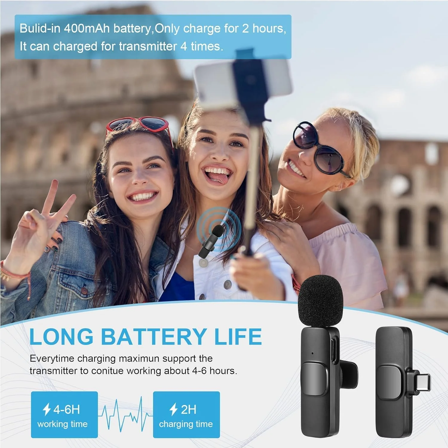 میکروفون یقه ای بی سیم ELTERAZONE برای گوشی های Type-C - میکروفون بی سیم Plug-Play با 2 میکروفون برای ضبط ویدیو گوشی اندروید USB-C - مصاحبه - Vlog - همگام سازی خودکار و کاهش نویز - 2.4G