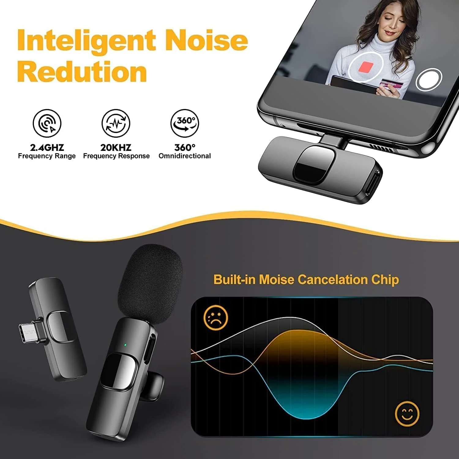 میکروفون بی سیم Type-C التر آزون، میکروفون گیره ای بی سیم، میکروفون ضبط ویدئو Type-C، میکروفون یقه ای بی سیم برای آواز خواندن، میکروفون مینیاتوری، میکروفون حرفه ای. (ELT1) میکروفون بی سیم Type-C التر آزون، میکروفون گیره ای بی سیم، میکروفون ضبط ویدئو Type-C، میکروفون یقه ای بی سیم برای آواز خواندن، میکروفون مینیاتوری، میکروفون حرفه ای. (ELT1)