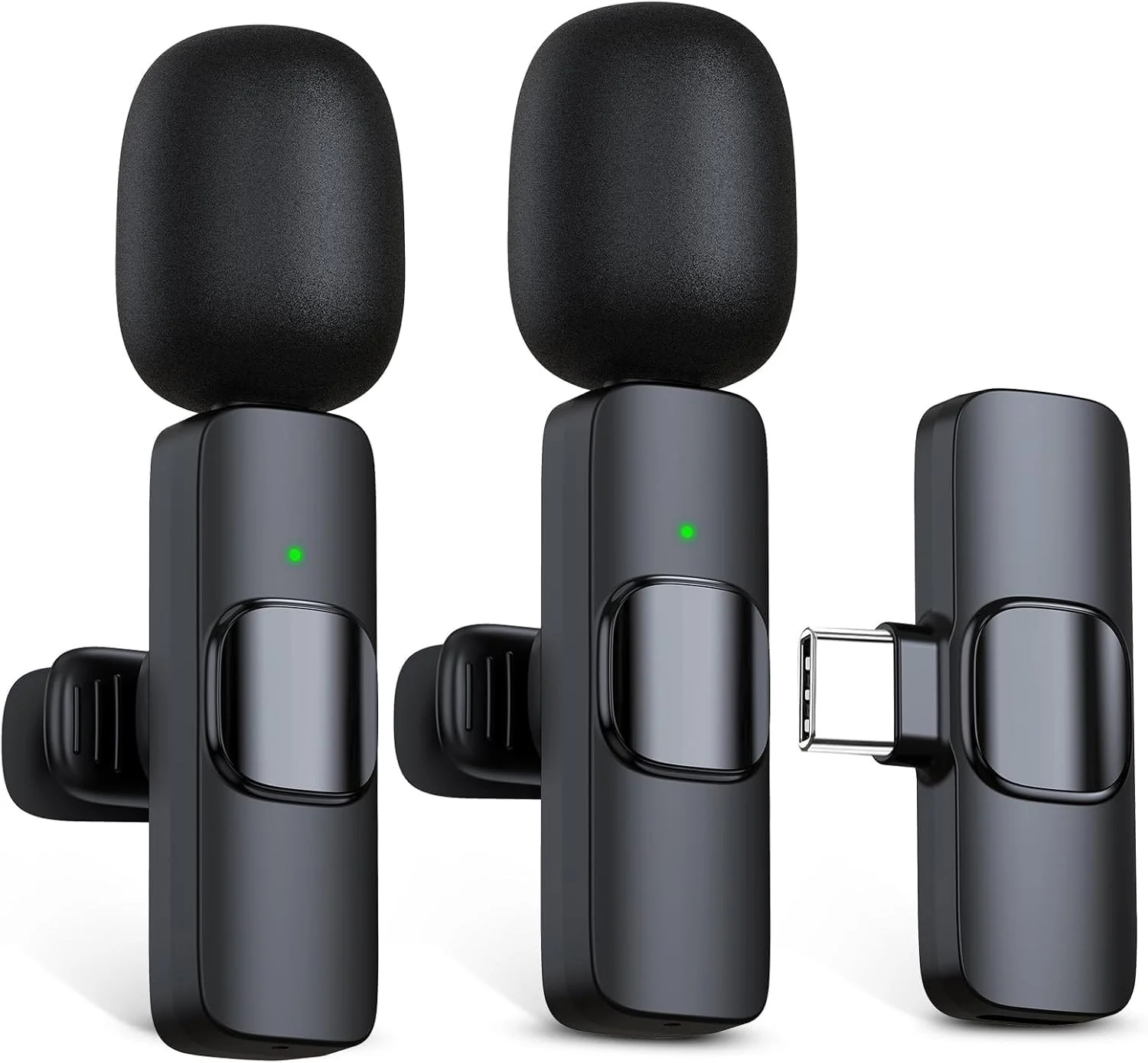 میکروفون USB-C بی‌سیم، بسته 2 عددی، میکروفون یقه‌ای کوچک برای گوشی اندروید، ضبط و پخش زنده