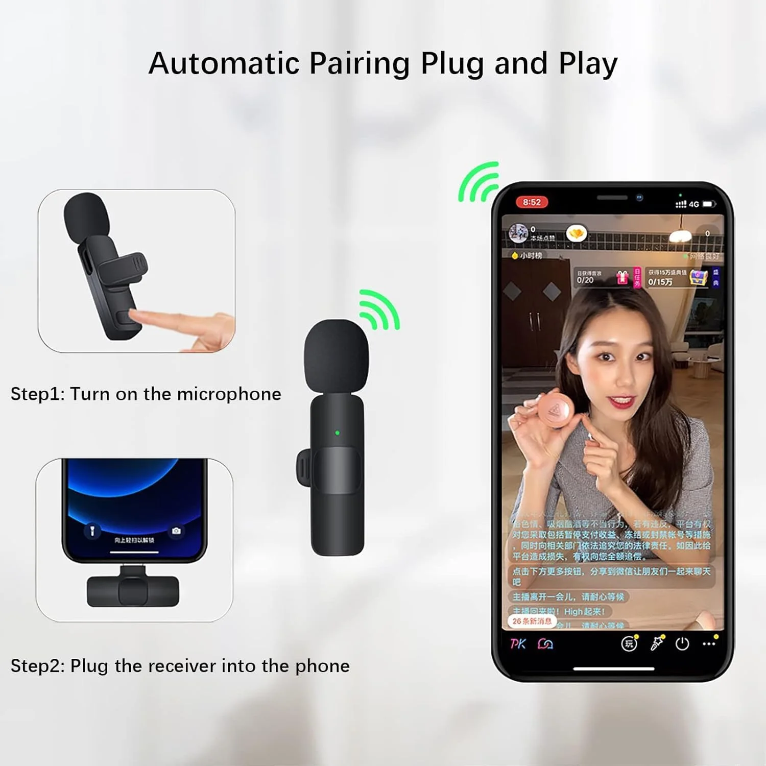 میکروفون یقه ای بی سیم ELTERAZONE Tech برای آیفون، آیپد، گوشی های هوشمند USB C، میکروفون مینی Plug and Play برای یوتیوب، TikTok، پخش زنده، بازی، ضبط آهنگ K، کاهش نویز خودکار میکروفون یقه ای بی سیم ELTERAZONE Tech برای آیفون، آیپد، گوشی های هوشمند USB C، میکروفون مینی Plug and Play برای یوتیوب، TikTok، پخش زنده، بازی، ضبط آهنگ K، کاهش نویز خودکار