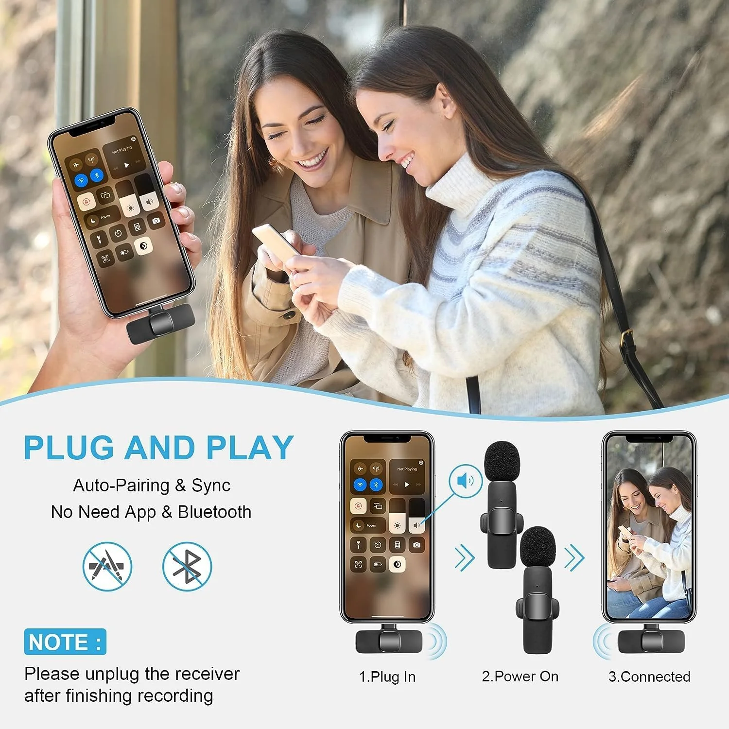 میکروفون یقه ای بی سیم ELTERAZONE برای آیفون آیپد، میکروفون بی سیم Plug-Play برای ضبط، پخش زنده، یوتیوب، تیک تاک، فیس بوک، کاهش نویز همگام سازی خودکار میکروفون یقه ای بی سیم ELTERAZONE برای آیفون آیپد، میکروفون بی سیم Plug-Play برای ضبط، پخش زنده، یوتیوب، تیک تاک، فیس بوک، کاهش نویز همگام سازی خودکار
