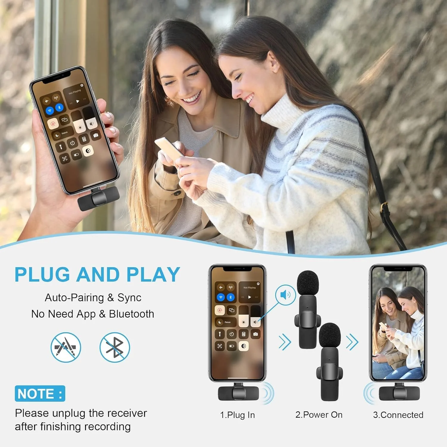 میکروفون یقه ای بی سیم ELTERAZONE برای آیفون و آیپد، میکروفون بی سیم Plug-Play برای ضبط، پخش زنده، یوتیوب، TikTok، فیس بوک، کاهش نویز، همگام سازی خودکار میکروفون یقه ای بی سیم ELTERAZONE برای آیفون و آیپد، میکروفون بی سیم Plug-Play برای ضبط، پخش زنده، یوتیوب، TikTok، فیس بوک، کاهش نویز، همگام سازی خودکار