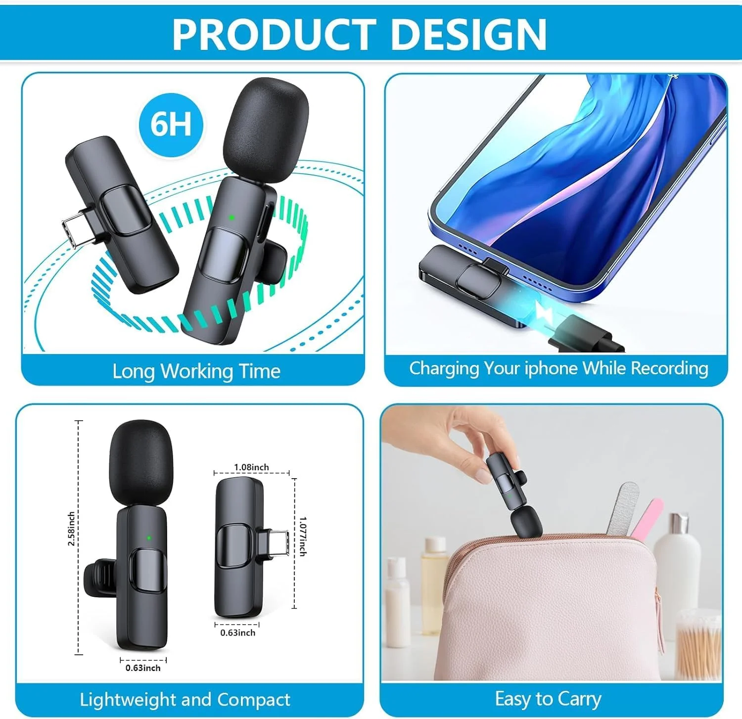 میکروفون USB-C بیسیم، بسته 2 عددی، میکروفون یقهای کوچک برای گوشی اندروید، ضبط و پخش زنده میکروفون USB-C بیسیم، بسته 2 عددی، میکروفون یقهای کوچک برای گوشی اندروید، ضبط و پخش زنده