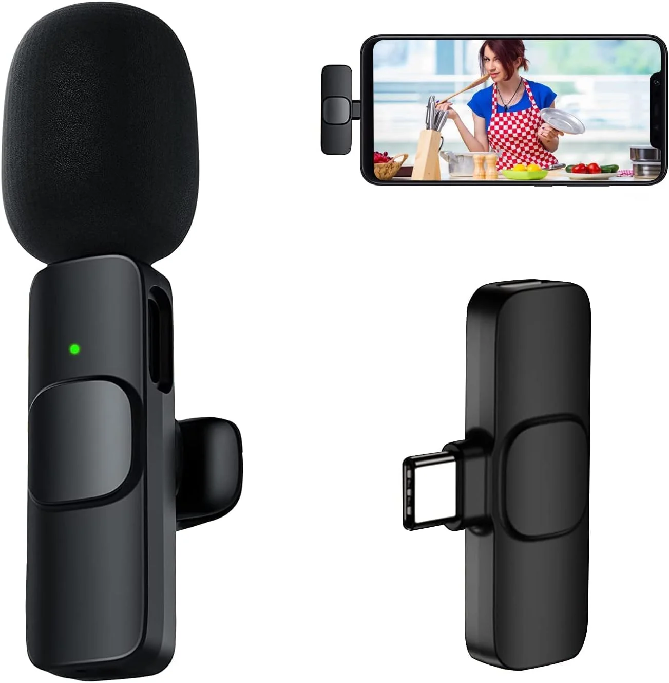 میکروفون یقه ای بی سیم ELTERAZONE، میکروفون یقه ای بی سیم Plug and Play، میکروفون گیره ای قابل حمل برای یوتیوب، فیس بوک، پخش زنده، ولاگ، مصاحبه، تیک تاک، برای دستگاه های USB-C
