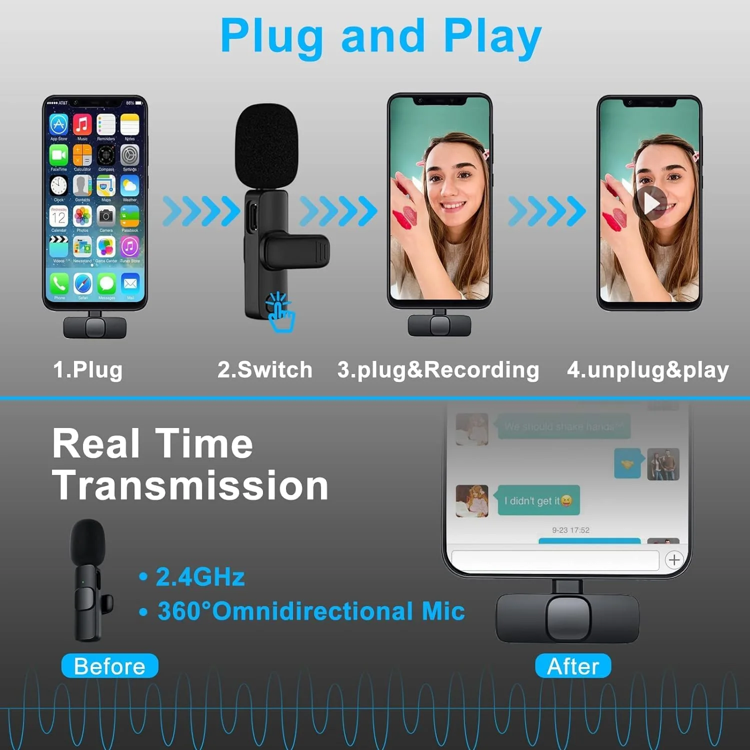 میکروفون یقه ای بی سیم ELTERAZONE، میکروفون یقه ای بی سیم Plug and Play، میکروفون گیره ای قابل حمل برای یوتیوب، فیس بوک، پخش زنده، ولاگ، مصاحبه، تیک تاک، برای دستگاه های USB-C میکروفون یقه ای بی سیم ELTERAZONE، میکروفون یقه ای بی سیم Plug and Play، میکروفون گیره ای قابل حمل برای یوتیوب، فیس بوک، پخش زنده، ولاگ، مصاحبه، تیک تاک، برای دستگاه های USB-C