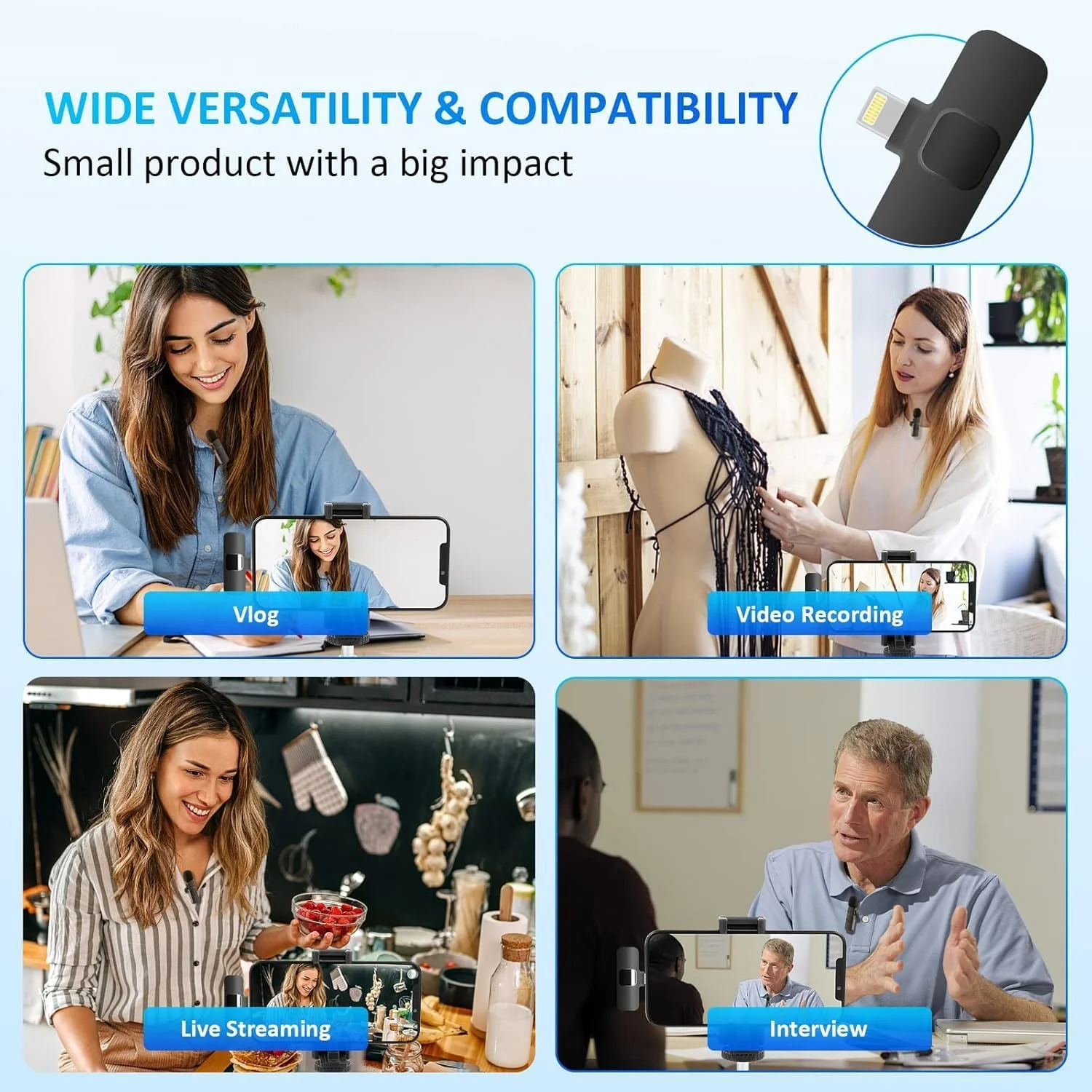 میکروفون یقه ای بی سیم حرفه ای برای دستگاه های مختلف - میکروفون ضبط کندانسور همه جهته بی سیم برای مصاحبه، ویدئو، پادکست، ولاگ، یوتیوب میکروفون یقه ای بی سیم حرفه ای برای دستگاه های مختلف - میکروفون ضبط کندانسور همه جهته بی سیم برای مصاحبه، ویدئو، پادکست، ولاگ، یوتیوب