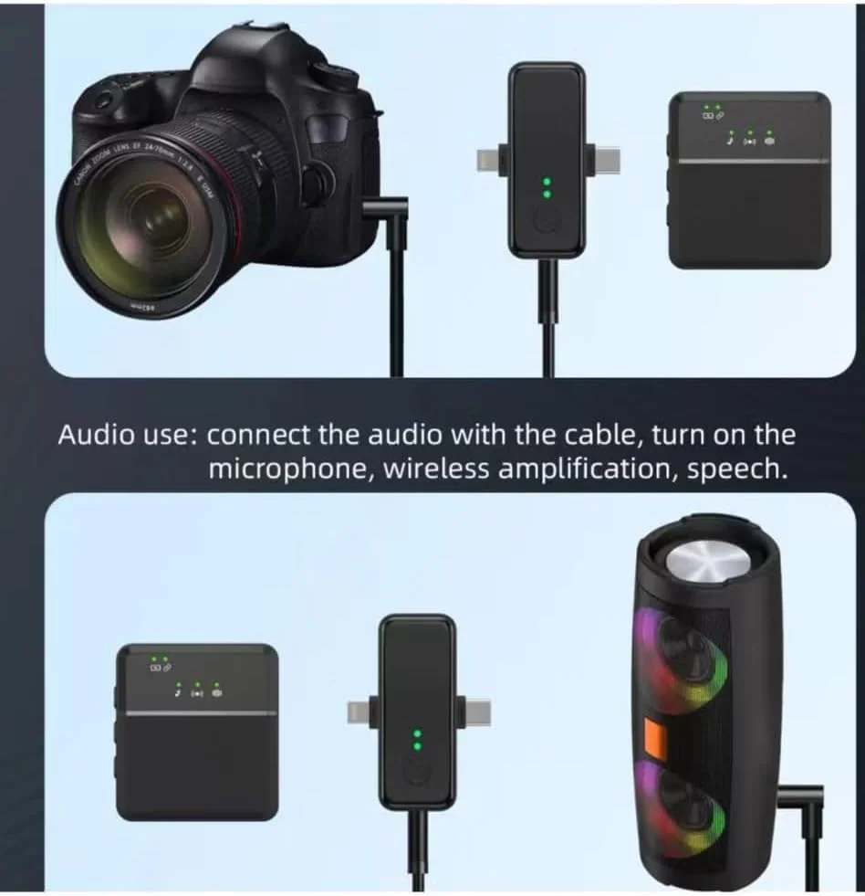 ست میکروفون بیسیم 3 در 1 – میکروفون دوگانه برای iOS/Android، پلاگ Type-C، مناسب برای ویدیوها و پخش زنده ست میکروفون بیسیم 3 در 1 – میکروفون دوگانه برای iOS/Android، پلاگ Type-C، مناسب برای ویدیوها و پخش زنده