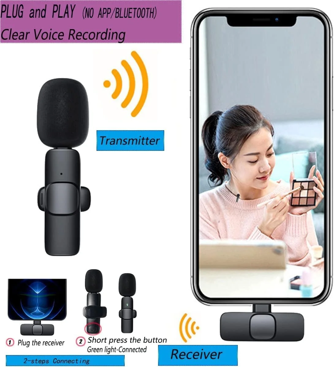 میکروفون یقه ای بی سیم 2.4G ELTERAZONE، میکروفون گیره ای بی سیم برای آیفون و اندروید، میکروفون همگام سازی خودکار برای پخش زنده یوتیوب، ولاگرها، کاهش نویز 2.4G میکروفون یقه ای بی سیم 2.4G ELTERAZONE، میکروفون گیره ای بی سیم برای آیفون و اندروید، میکروفون همگام سازی خودکار برای پخش زنده یوتیوب، ولاگرها، کاهش نویز 2.4G