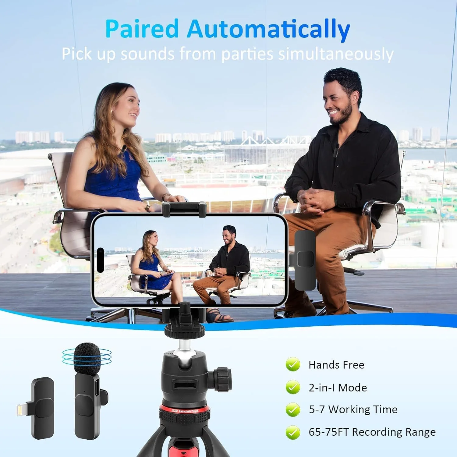 میکروفون یقه ای بی سیم حرفه ای برای دستگاه های مختلف - میکروفون ضبط کندانسور همه جهته بی سیم برای مصاحبه، ویدئو، پادکست، ولاگ، یوتیوب میکروفون یقه ای بی سیم حرفه ای برای دستگاه های مختلف - میکروفون ضبط کندانسور همه جهته بی سیم برای مصاحبه، ویدئو، پادکست، ولاگ، یوتیوب