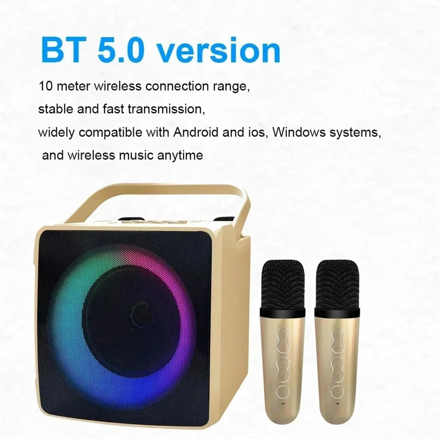 اسپیکر کارائوکه بلوتوث قابل حمل خانگی با دو میکروفون بی سیم، رادیو FM، تلویزیون زنده، پشتیبانی از کارت TF و USB، ساب ووفر (طلایی) اسپیکر کارائوکه بلوتوث قابل حمل خانگی با دو میکروفون بی سیم، رادیو FM، تلویزیون زنده، پشتیبانی از کارت TF و USB، ساب ووفر (طلایی)