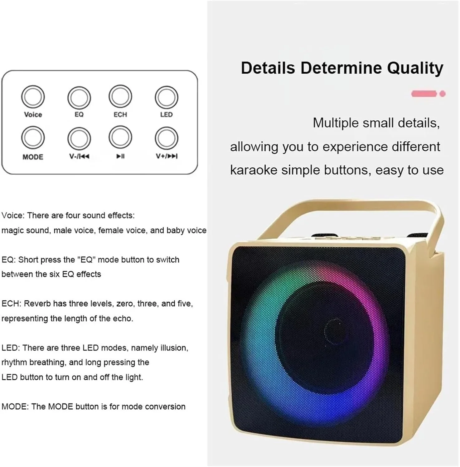 اسپیکر کارائوکه بلوتوث قابل حمل خانگی با دو میکروفون بی سیم، رادیو FM، تلویزیون زنده، پشتیبانی از کارت TF و USB، ساب ووفر (طلایی) اسپیکر کارائوکه بلوتوث قابل حمل خانگی با دو میکروفون بی سیم، رادیو FM، تلویزیون زنده، پشتیبانی از کارت TF و USB، ساب ووفر (طلایی)