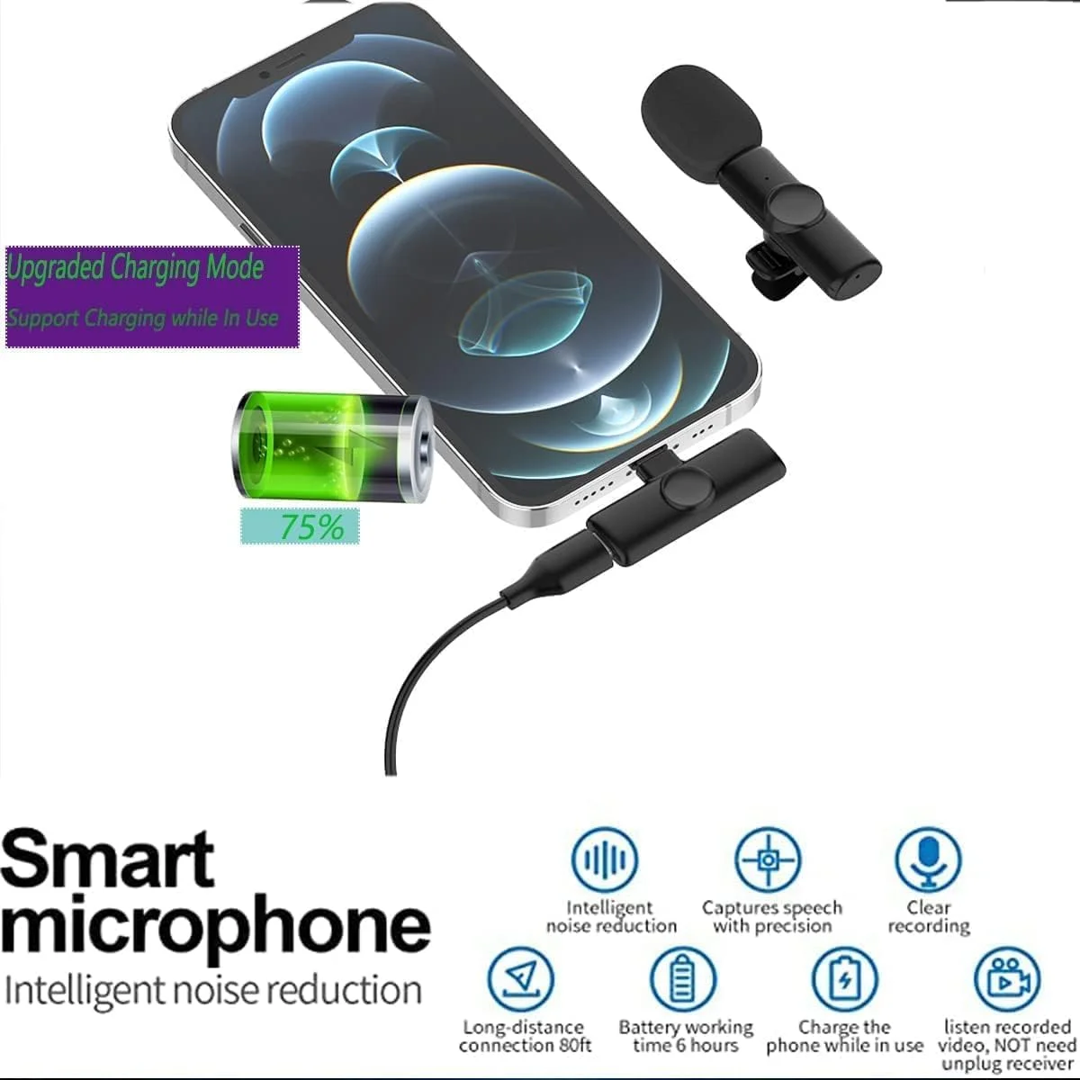 میکروفون یقه ای بی سیم 2.4G ELTERAZONE، میکروفون گیره ای بی سیم برای آیفون و اندروید، میکروفون همگام سازی خودکار برای پخش زنده یوتیوب، ولاگرها، کاهش نویز 2.4G میکروفون یقه ای بی سیم 2.4G ELTERAZONE، میکروفون گیره ای بی سیم برای آیفون و اندروید، میکروفون همگام سازی خودکار برای پخش زنده یوتیوب، ولاگرها، کاهش نویز 2.4G