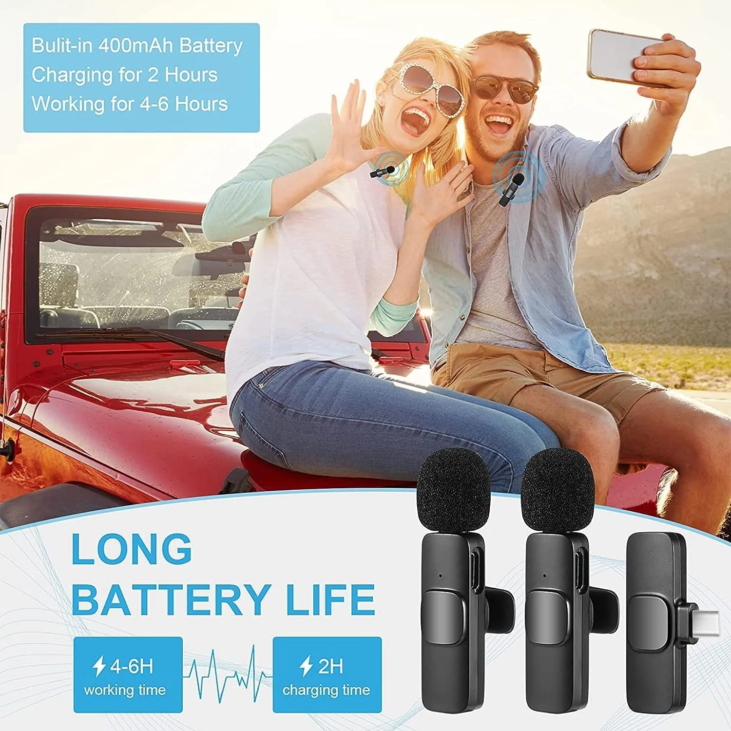 میکروفون یقه ای بی سیم ELTERAZONE برای گوشی (USB-C)، میکروفون بی سیم دوتایی برای ضبط ویدیو، پخش زنده، ولاگ، یوتیوب، TikTok، فیس بوک، زوم - کاهش نویز و Plug-Play میکروفون یقه ای بی سیم ELTERAZONE برای گوشی (USB-C)، میکروفون بی سیم دوتایی برای ضبط ویدیو، پخش زنده، ولاگ، یوتیوب، TikTok، فیس بوک، زوم - کاهش نویز و Plug-Play