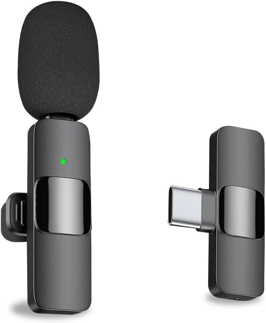 میکروفون یقه ای بی سیم، رابط USB-C، میکروفون ضبط کندانسور همه جهته برای اندروید و کامپیوتر، مشکی