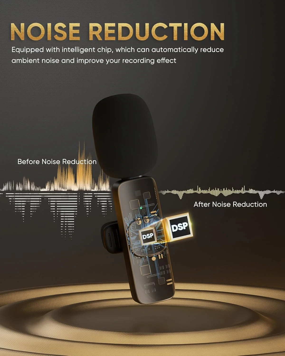 میکروفون یقه ای بی سیم برای آیفون، آیپد، iOS، مک بوک، میکروفون یقه ای گیره دار با قابلیت حذف نویز، مشکی