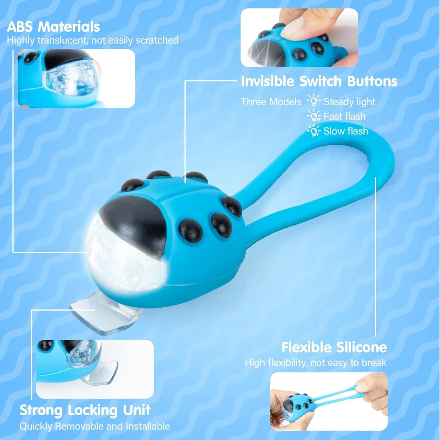 چراغ ایمنی اسکوتر کودک 2 عددی، چراغ دوچرخه LED ضد آب با 3 حالت فلاش، چراغ شب شارژی و بادوام برای اسکوتر و دوچرخه کودکان، نصب آسان