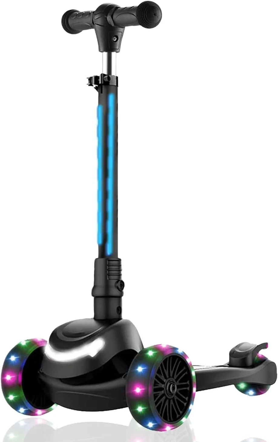 اسکوتر سه چرخ GRAFLO با چراغ های LED روی بدنه و چرخ ها - فرمان با قابلیت تنظیم ارتفاع - اسکوترهای فشاری تاشو آسان - ذخیره سازی راحت - اسکوترهای کودکانه تا 60 کیلوگرم (3 تا 12 سال)