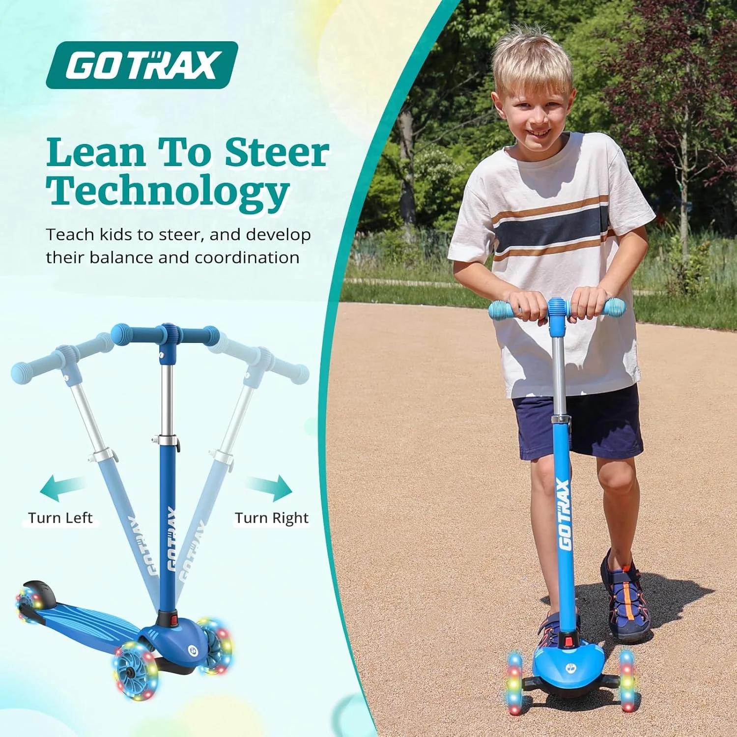 اسکوتر کودکانه Gotrax KS2 با صندلی جداشدنی و ارتفاع قابل تنظیم، اسکوتر تاشو کودکانه با 3 چرخ چراغ دار برای دختران و پسران 2 تا 8 سال