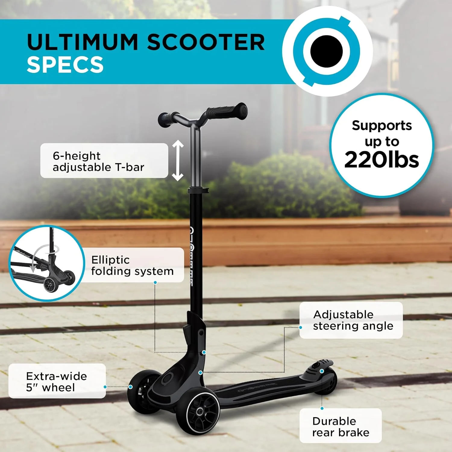 اسکوتر GLOBBER ULTIMUM - اسکوتر، 125/90 میلی متر فوق العاده پهن، ABEC 7، 3 چرخ، قابل تنظیم ارتفاع اسکوتر GLOBBER ULTIMUM - اسکوتر، 125/90 میلی متر فوق العاده پهن، ABEC 7، 3 چرخ، قابل تنظیم ارتفاع