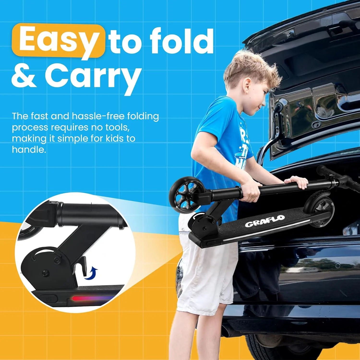 اسکوتر دو چرخ GRAFLO - اسکوتر تاشو و قابل حمل برای کودکان - سبک وزن با چراغ های LED RGB - فرمان با قابلیت تنظیم ارتفاع، ترمز عقب - اسکوتر فشاری برای کودکان - تا 68 کیلوگرم (5+ سال) اسکوتر دو چرخ GRAFLO - اسکوتر تاشو و قابل حمل برای کودکان - سبک وزن با چراغ های LED RGB - فرمان با قابلیت تنظیم ارتفاع، ترمز عقب - اسکوتر فشاری برای کودکان - تا 68 کیلوگرم (5+ سال)