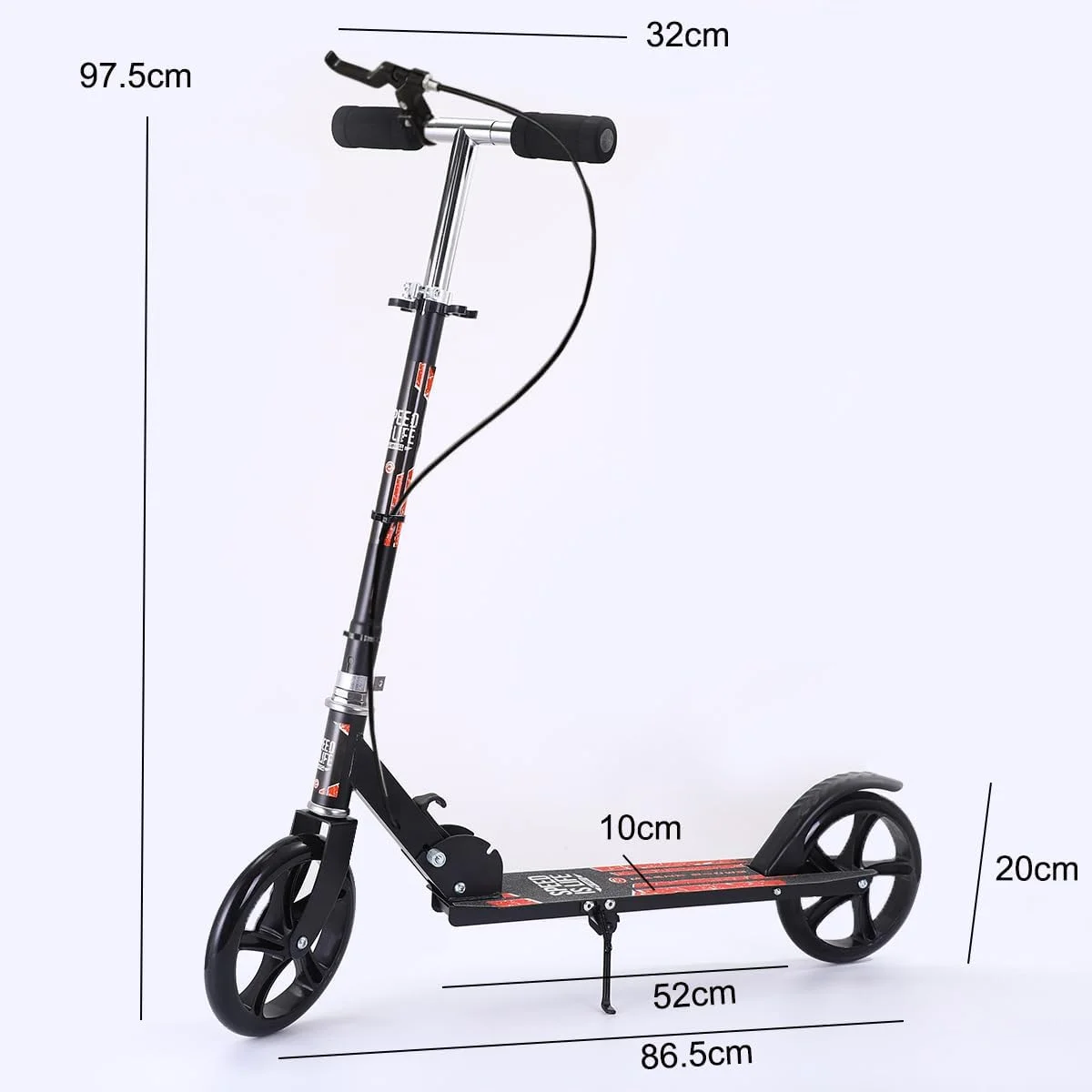 اسکوتر غیر برقی برای کودکان و بزرگسالان، اسکوتر با تحمل وزن 100 کیلوگرم با 2 چرخ بزرگ و 3 ارتفاع، اسکوتر تاشو شهری ورزشی با ترمز دیسکی و پایه برای کودکان بزرگ و نوجوانان