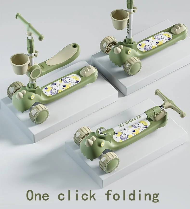 اسکوتر تاشو با چرخ‌های LED موزیکال و 3 دسته قابل تنظیم ارتفاع، فرمان متمایل به هدایت و عرشه ضد لغزش پهن، اسباب بازی کودکان برای پسران و دختران 3-12 سال
