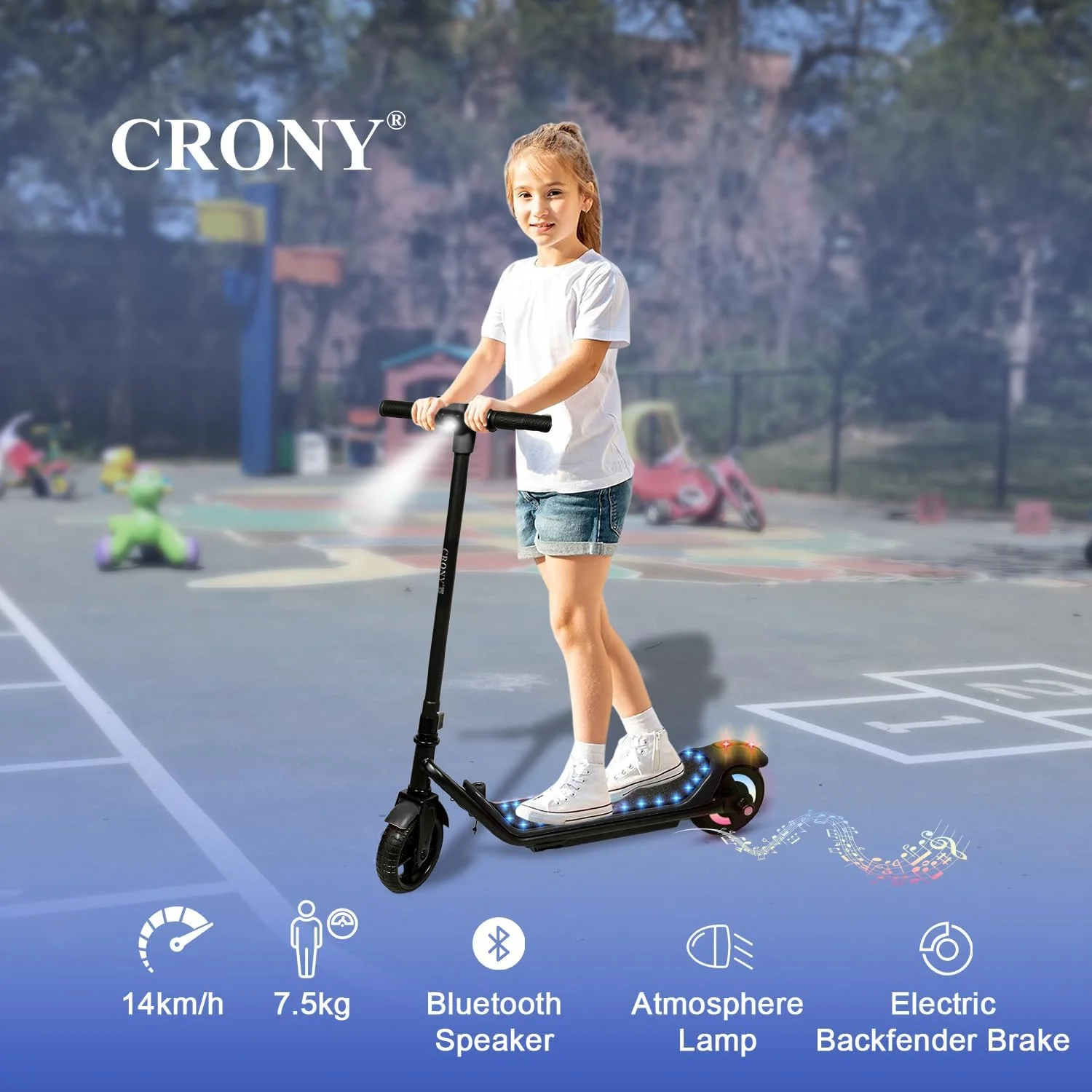اسکوتر برقی کودکانه CRONY HL-B1، اسکوتر سبک وزن تاشو، سرعت 10-14 کیلومتر در ساعت، برد 5-8 کیلومتر، نمایشگر بزرگ LED، چراغ زیر پایی، بلندگوی بلوتوث، باتری قابل شارژ، عرشه ضد لغزش اسکوتر برقی کودکانه CRONY HL-B1، اسکوتر سبک وزن تاشو، سرعت 10-14 کیلومتر در ساعت، برد 5-8 کیلومتر، نمایشگر بزرگ LED، چراغ زیر پایی، بلندگوی بلوتوث، باتری قابل شارژ، عرشه ضد لغزش