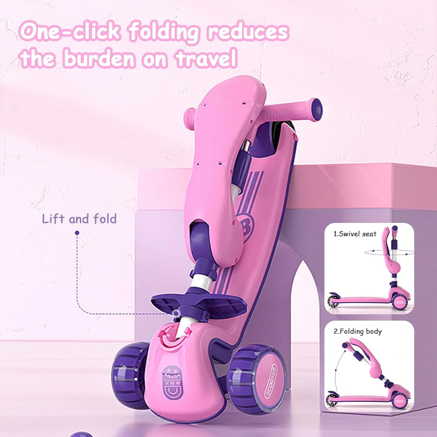 اسکوتر کودکان، اسکوتر برای کودکان، اسباب بازی ایستاده و کروز کودک نوپا، اسکوترهای تاشو، ارتفاع قابل تنظیم، عرشه ضد لغزش، چراغ های چرخ چشمک زن، برای پسران دختران 2-6 ساله