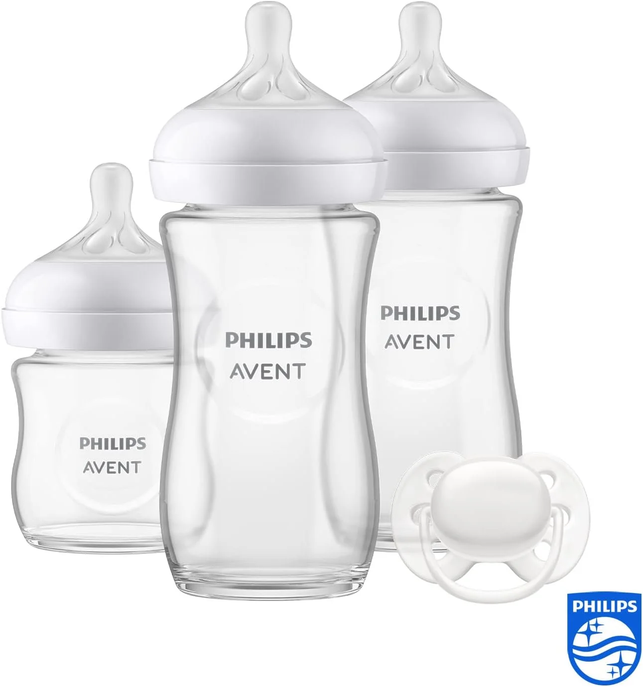 ست هدیه شیشه شیر نوزاد شیشه ای Philips Avent - 3 شیشه شیر کودک، پستانک فوق العاده نرم برای نوزادان 0-6 ماهه (مدل SCD878/11) ست هدیه شیشه شیر نوزاد شیشه ای Philips Avent - 3 شیشه شیر کودک، پستانک فوق العاده نرم برای نوزادان 0-6 ماهه (مدل SCD878/11)