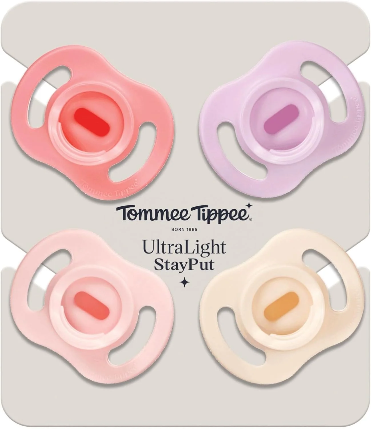 پستانک یک تکه سیلیکونی فوق سبک Tommee Tippee StayPut، 0-6 ماه، بسته 4 عددی