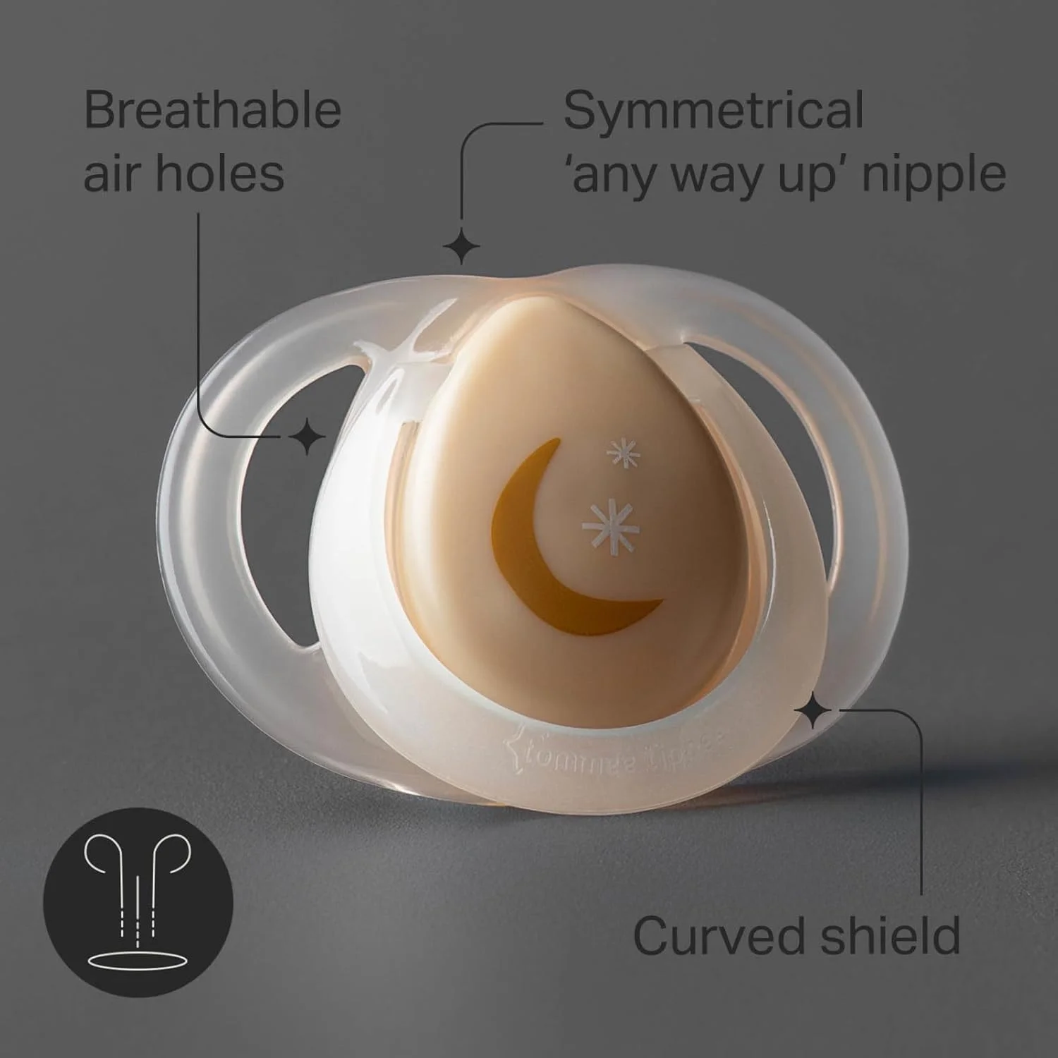 پستانک شب تامی تیپی، طراحی ارتدنسی متقارن، سرپستانکی سیلیکونی بدون BPA، مناسب 6 تا 18 ماه، بسته 6 عددی