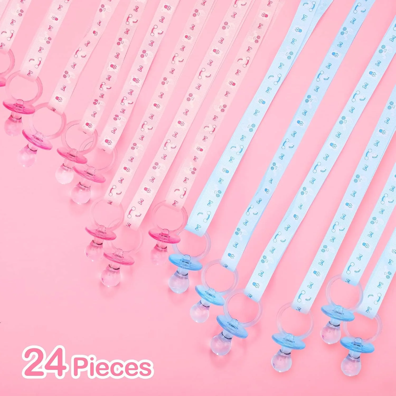 لوازم جشن تعیین جنسیت نوزاد KASTWAVE، 24 عدد گردنبند پستانک نوزاد، پستانک اکریلیک برای مهمانی، تزئینات زیبای جشن نوزادی، آویزهای پراکنده روی میز (صورتی، آبی)