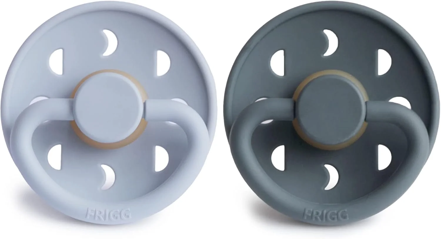 پستانک لاتکس FRIGG مدل Moon Phase | بسته 2 عددی | پستانک لاستیکی طبیعی Moon | سر پستانکی گیلاسی شکل | فاقد BPA | ساخت دانمارک | پستانک لاتکس | آبی پودری/طوسی - سایز 2 (6-18 ماه)