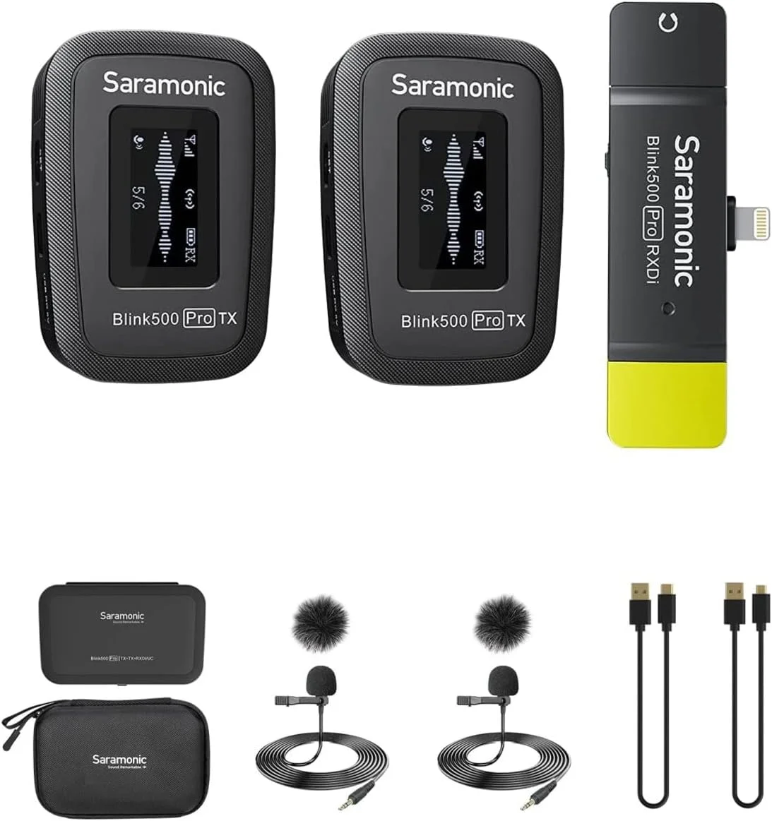 سیستم میکروفون بی سیم دیجیتال دو نفره یقه ای امنی سارامونیک Blink 500 Pro B4 برای دستگاه های لایتنینگ iOS (2.4 گیگاهرتز)