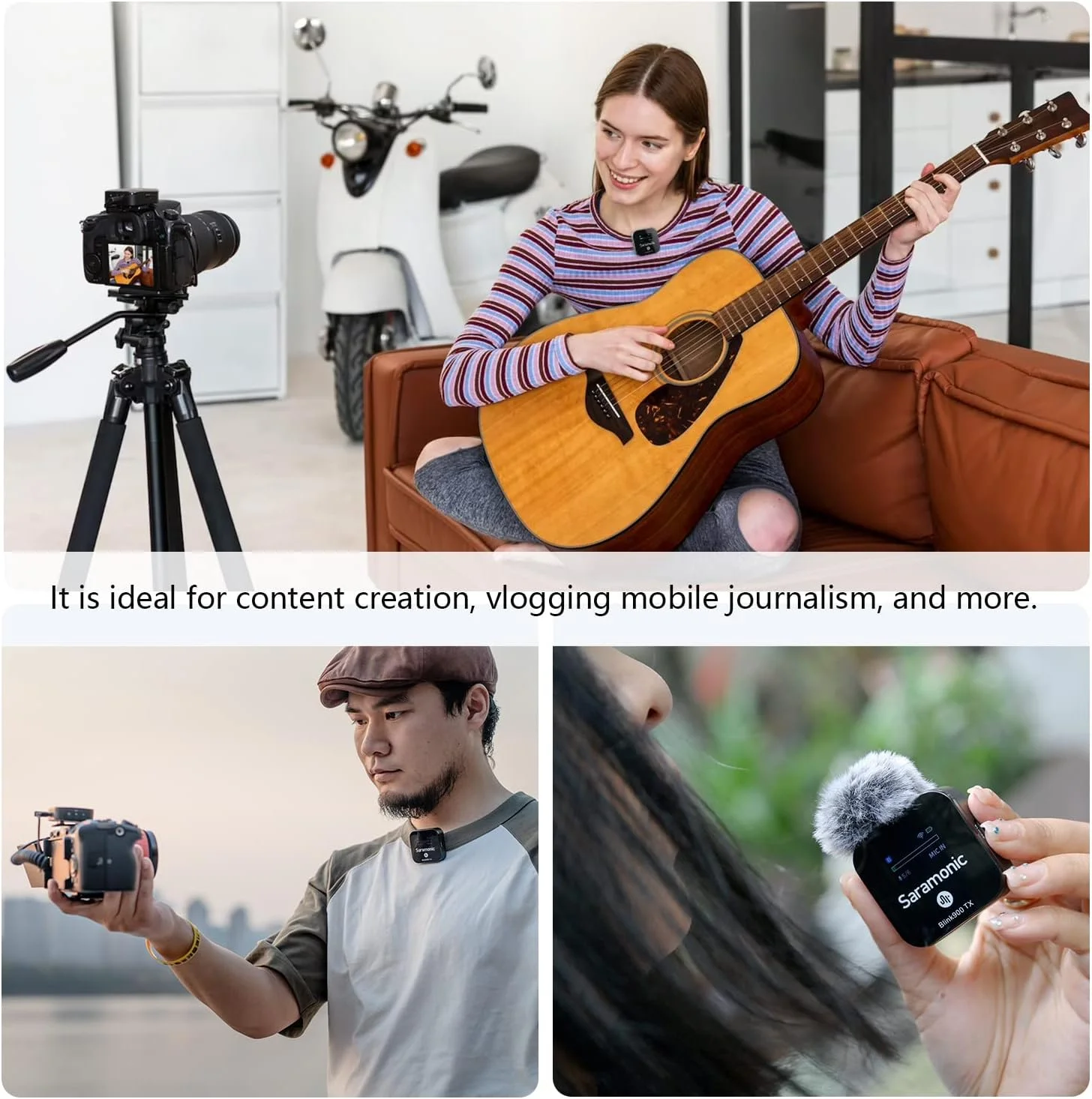 سیستم میکروفون یقه ای بی سیم Saramonic Blink900 B1 با برد بی سیم 200 متری و صفحه نمایش OLED برای دوربین های DSLR کانن نیکون، دوربین فیلمبرداری، برای مصاحبه، ولاگ، تیک تاک، ویدیوهای یوتیوب، جمع آوری اخبار