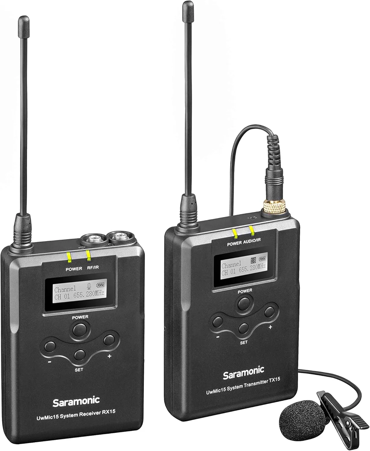 سیستم میکروفون یقه ای بی سیم 16 کاناله UHF سارامونیک با گیرنده قابل نصب روی دوربین (UwMic15)